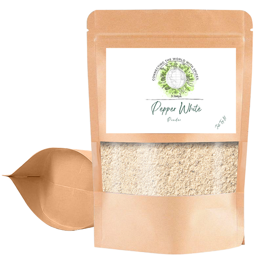 Pepper White Powder- 100g | Premium quality, all-natural &amp; vegan | whole White peppercorns for fresh grinding. Rich, spicy flavor perfect for seasoning meats, sauces, salads, stews, marinades, desserts. Whether you're preparing Caribbean, Middle Eastern, or European cuisine, our White Pepper Whole brings authentic, bold flavor to your kitchen.|

Pepper White Powder- 100g |